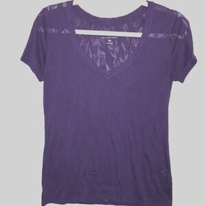 New York and company purple sheer short sleeve blouse M
